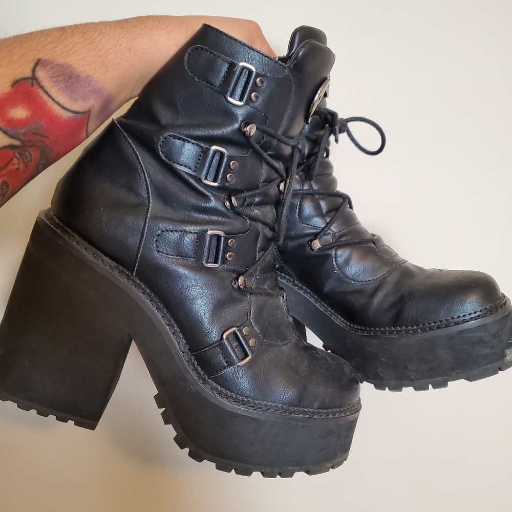Killstar Broom Rider Black Heel Moto Boots w Moons